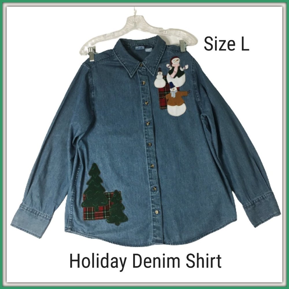 Holiday Denim Shirt Size L